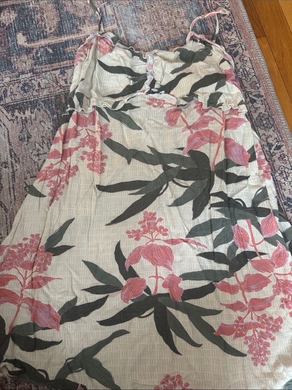 Floral Dress - Pink & Olive on Cream